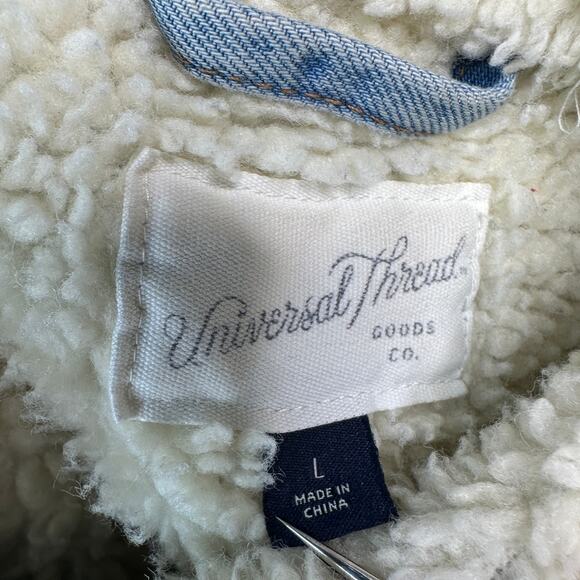 Universal Thread Jacket WMNS L Denim Sherpa-Collar Button Front Trucker Coat - Picture 3 of 10